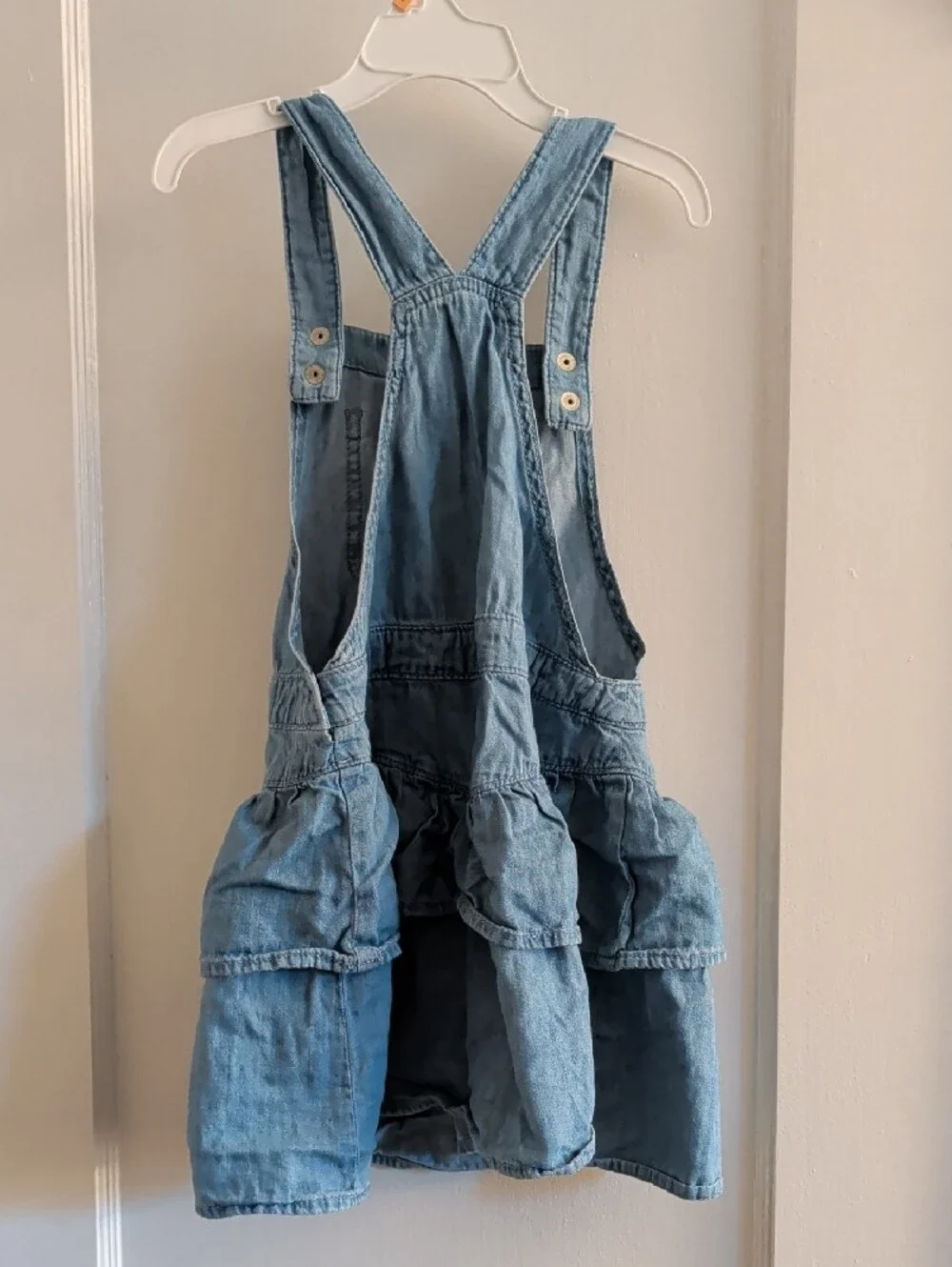 The Children's Place Girls' Sz 5 Denim Ruffle Overall Dress - Light Blue